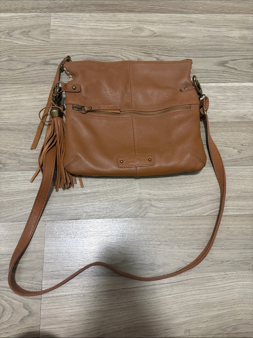 Lucky Brand Tan Leather Crossbody Bag with Fringe Tassel